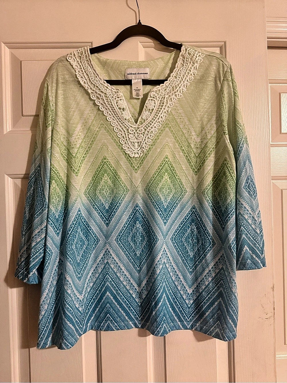 Alfred Dunner Geometric Tunic in Blue & Green